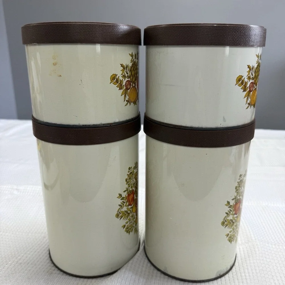 Vintage Ballonoff Tin Canister Set Lids Vegetables MCM Brown Retro 70s Kitchen